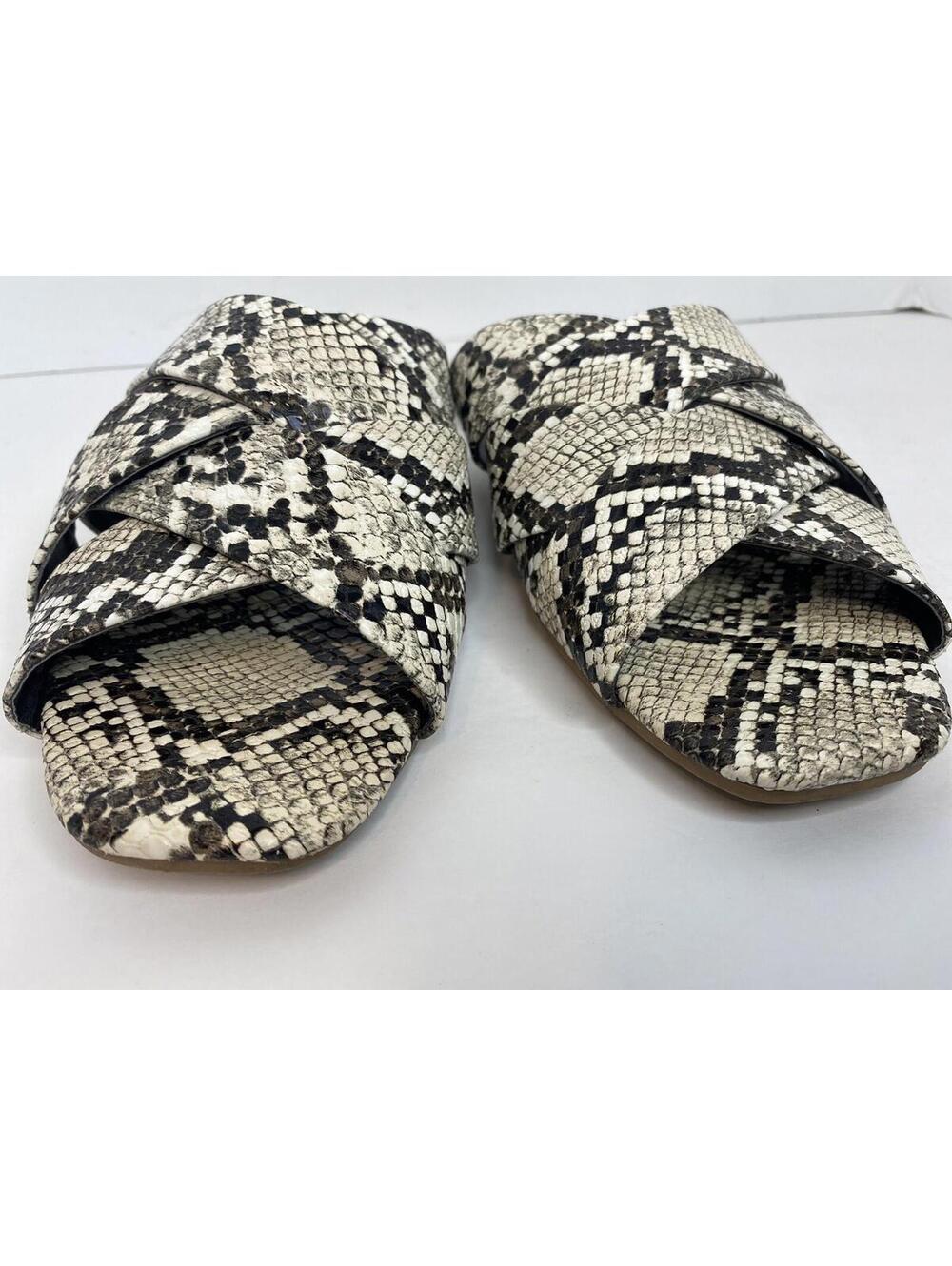 Qupid Black /brown /ivory Snake Print Faux Leather Slides Sandals, Size 7 - Picture 12 of 16